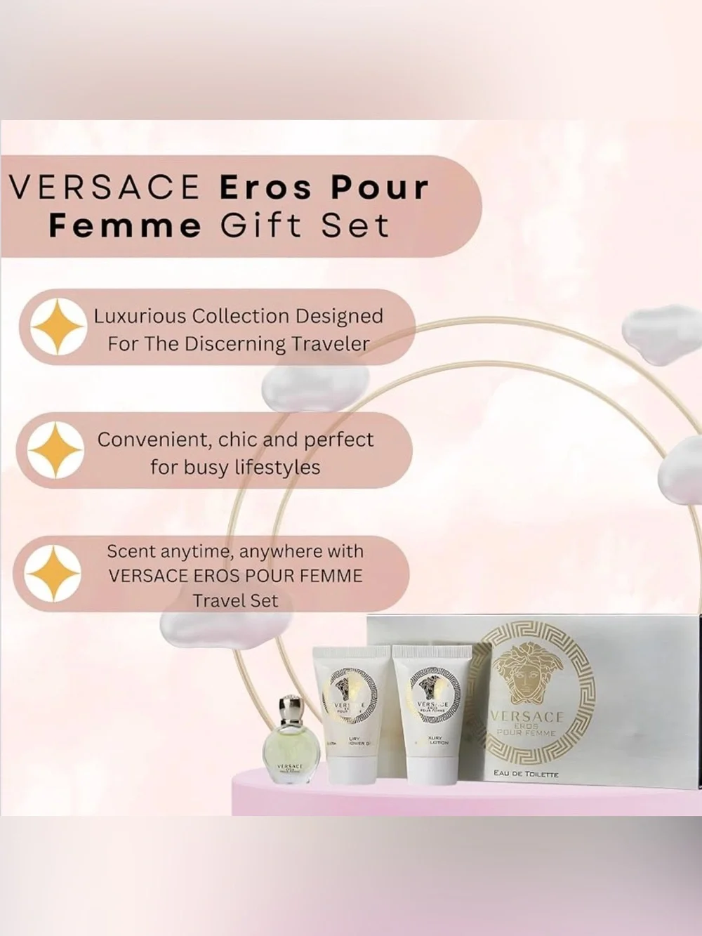 Versace Eros Pour Femme 3 pc Set • Bath & Shower Gel, EDP, & Body Lotion • NIB